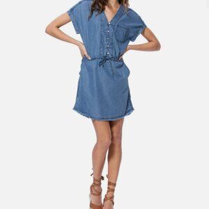 PAIGE Light Blue Denim Short Sleeve Drawstring Dress